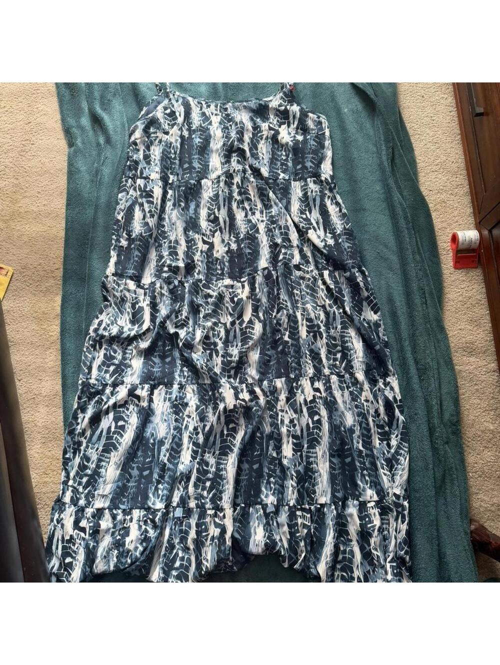 Women's Blue and White Patterned Maxi Dress XXL